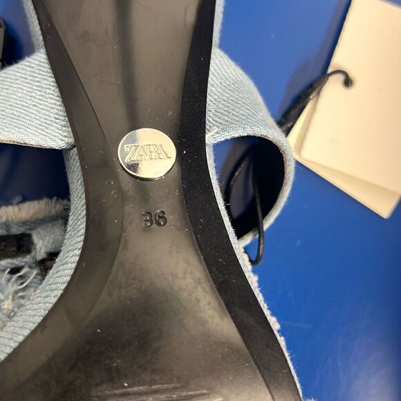 NWT Zara Floral Denim Heels Sandals - Picture 13 of 15